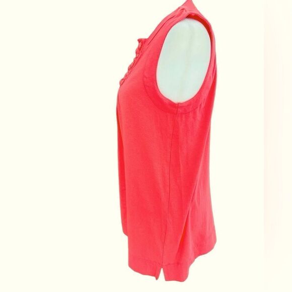 Jones New York Sport  coral  sleeveless split neck top with bead accent size M. - Picture 4 of 6